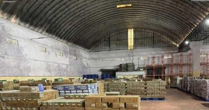 Pallets of stock inside the Rabale warehouse